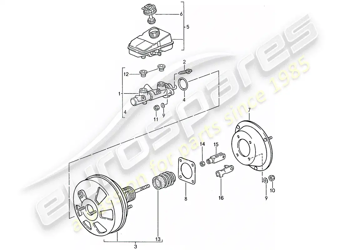 porsche 1989 (944) brake master cylinder - brake booster - reservoir - anti-locking brake syst. -abs- parts diagram
