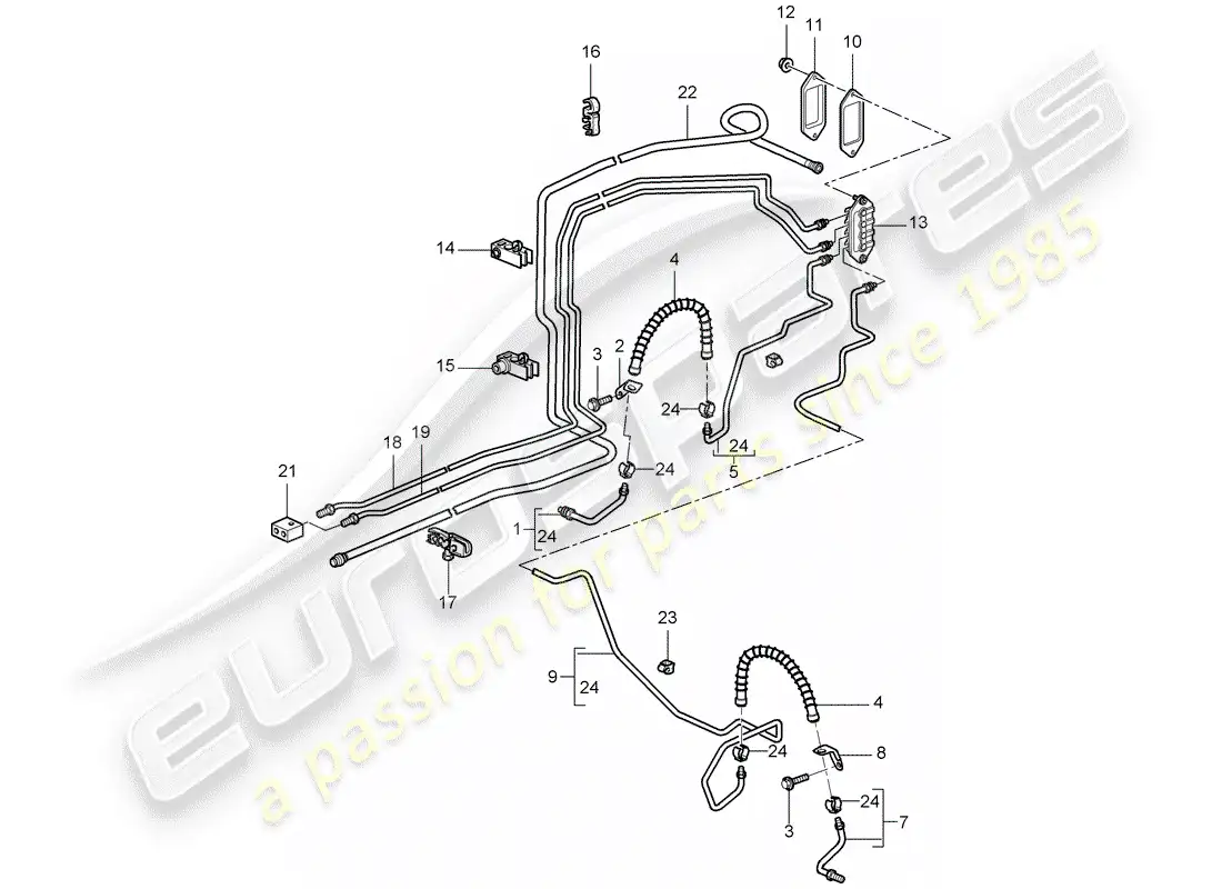 porsche 2009 997-2 turbo / gt2 brake line parts diagram