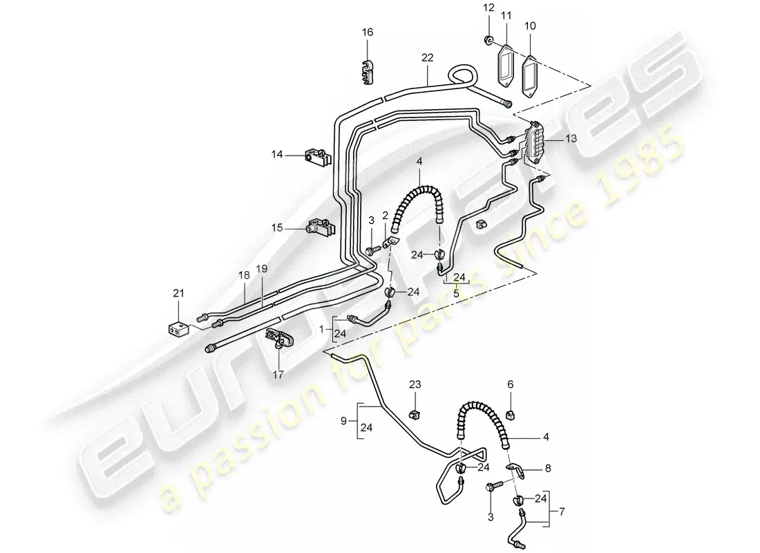 porsche 2008 (987 boxster) brake line parts diagram