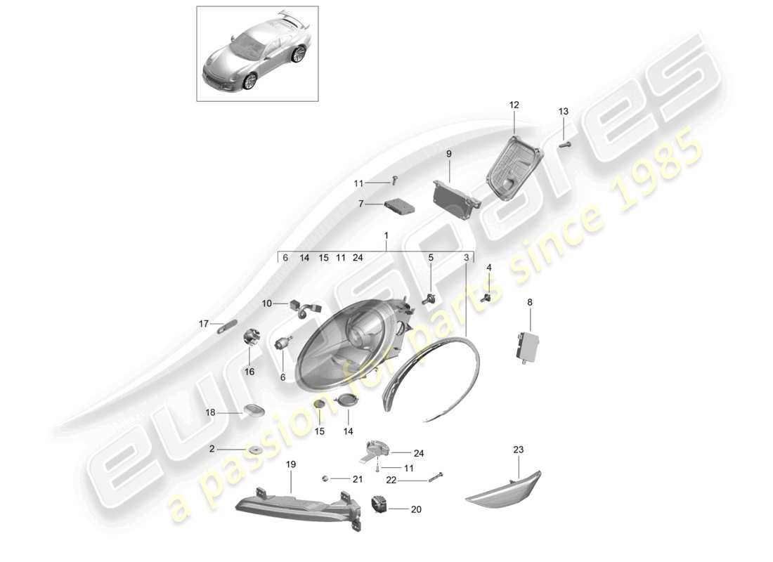 porsche 2021 (991-2 r/gt3/rs) headlights additional headlight turn signal indicator side marker light turn signal repeater d - mj 2018>> part diagram