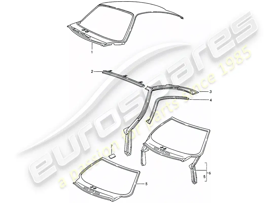 porsche 1994 (993) outer roof panel - windshield frame parts diagram