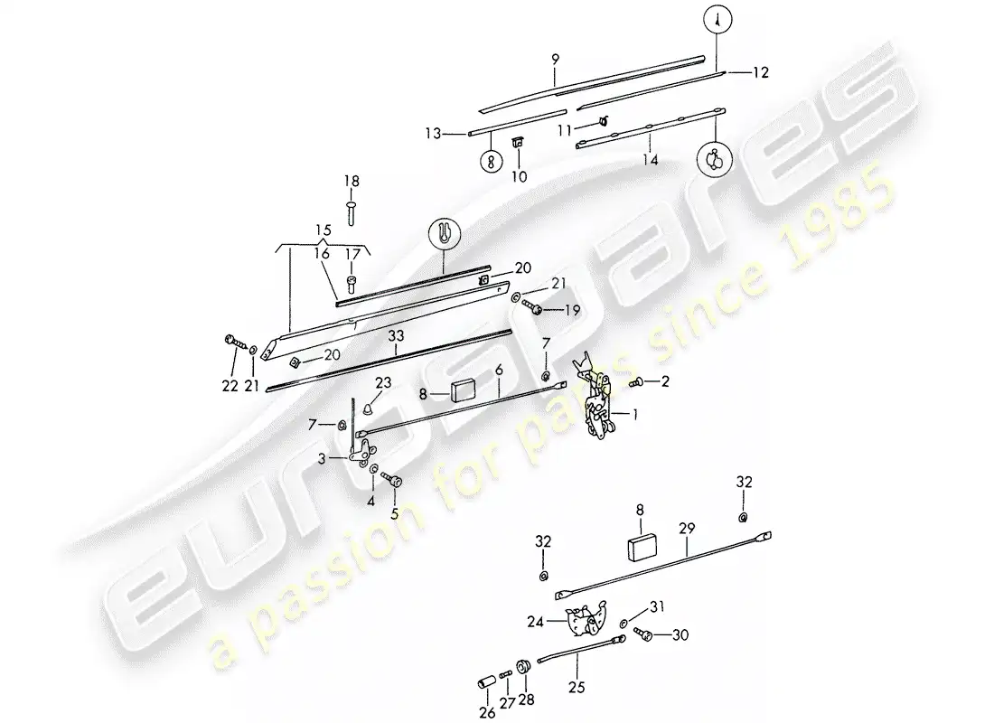 porsche 1968 (911/912) door latch parts diagram
