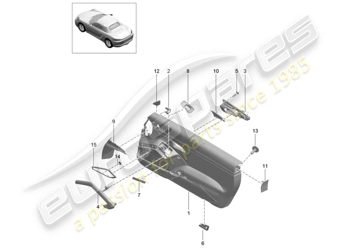 porsche 2023 (718 boxster) door panel leather accessories trim painted part diagram