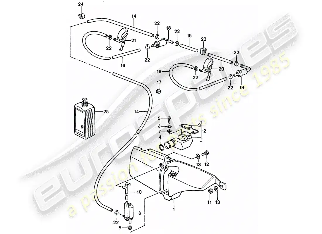 porsche 1995 (968) windshield washer unit parts diagram