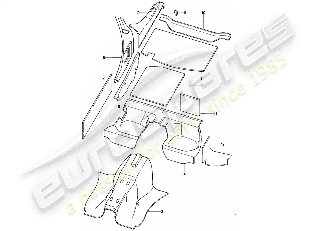 porsche 1986 (928) body shell - sound absorbers parts diagram