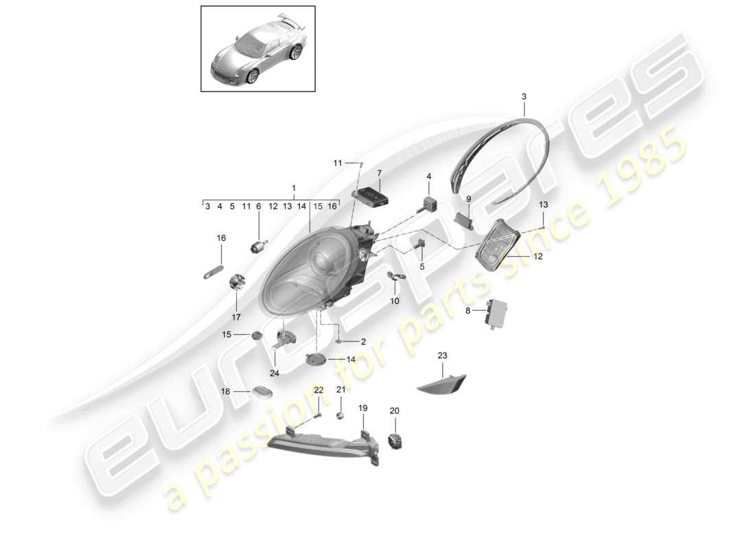porsche 2021 (991-2 r/gt3/rs) headlights additional headlight turn signal indicator side marker light turn signal repeater d - mj 2018>> part diagram