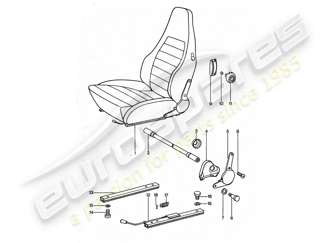 porsche 1977 (911 turbo) sports seat - complete parts diagram