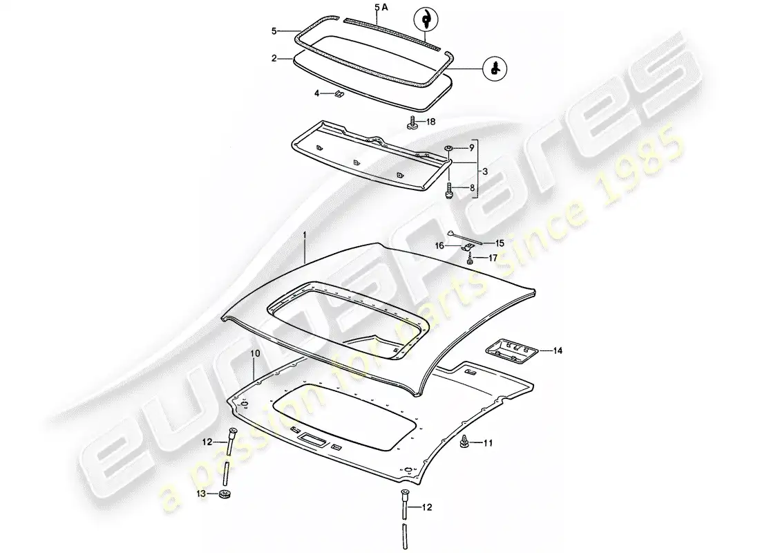 porsche 1986 (928) sunroof parts diagram