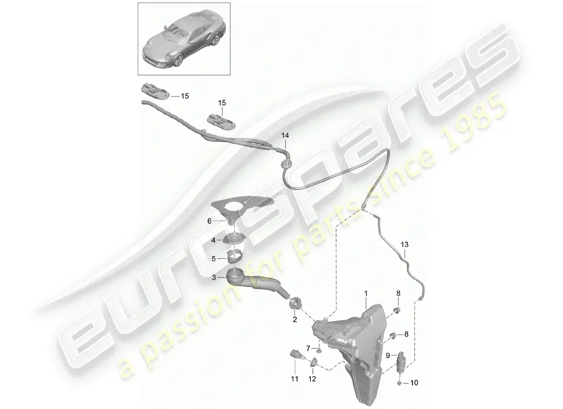 porsche 2014 (991-1 turbo) windshield washer unit parts diagram