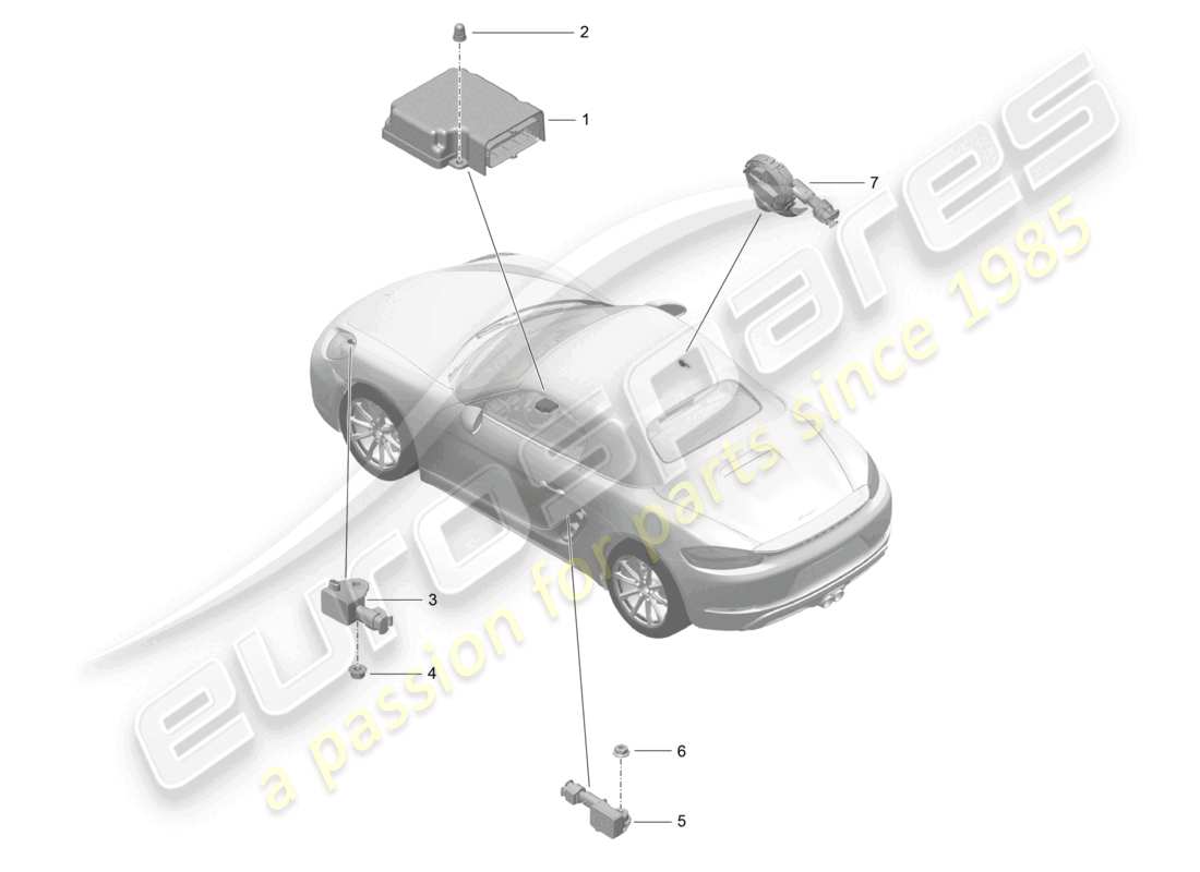porsche 2025 (718 boxster) control unit crash sensor for airbag part diagram