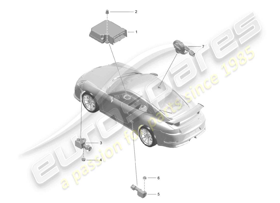porsche 2021 (991-2 r/gt3/rs) control unit pressure sensor airbag part diagram