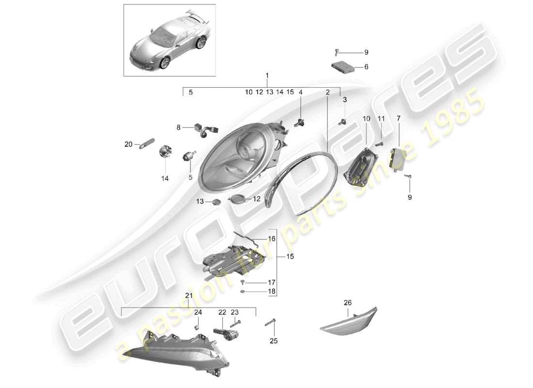 porsche 2021 (991-2 r/gt3/rs) headlights additional headlight turn signal indicator side marker light turn signal repeater d >>- mj 2017 part diagram