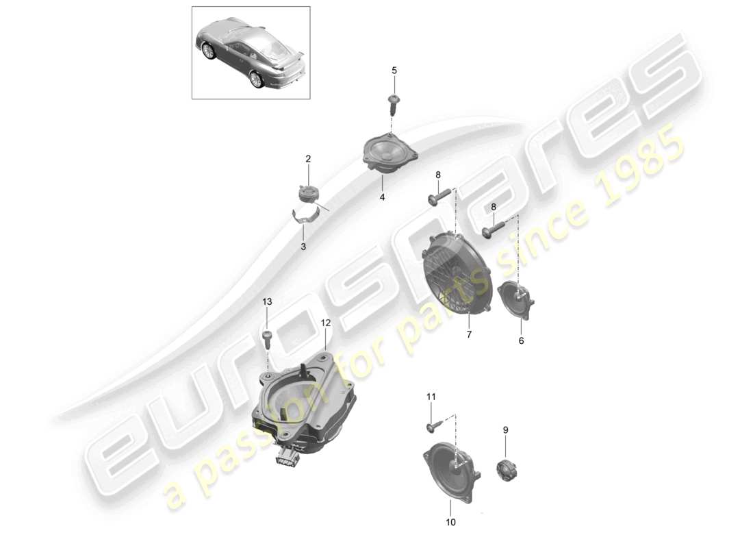 porsche 2021 (991-2 r/gt3/rs) loudspeaker d >>- mj 2017 part diagram