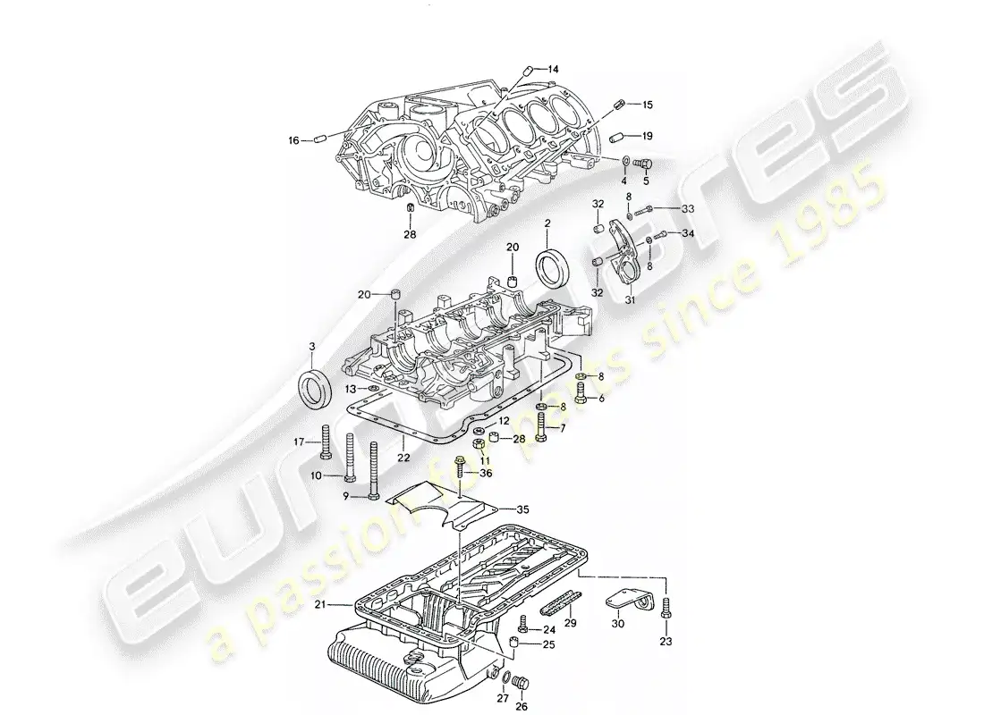 porsche 1992 (928) crankcase - single parts - repair set for maintenance - see illustration: parts diagram