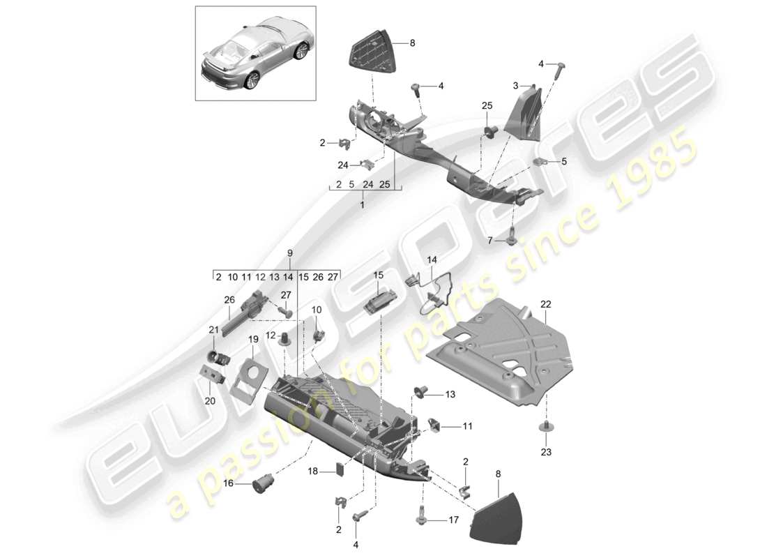 porsche 2021 (991-2 r/gt3/rs) glove box and trim (drivers side) part diagram