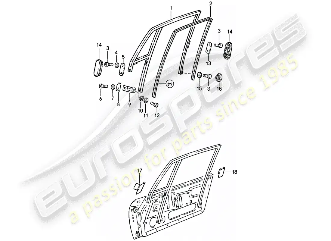 porsche 1988 (911) window frame parts diagram