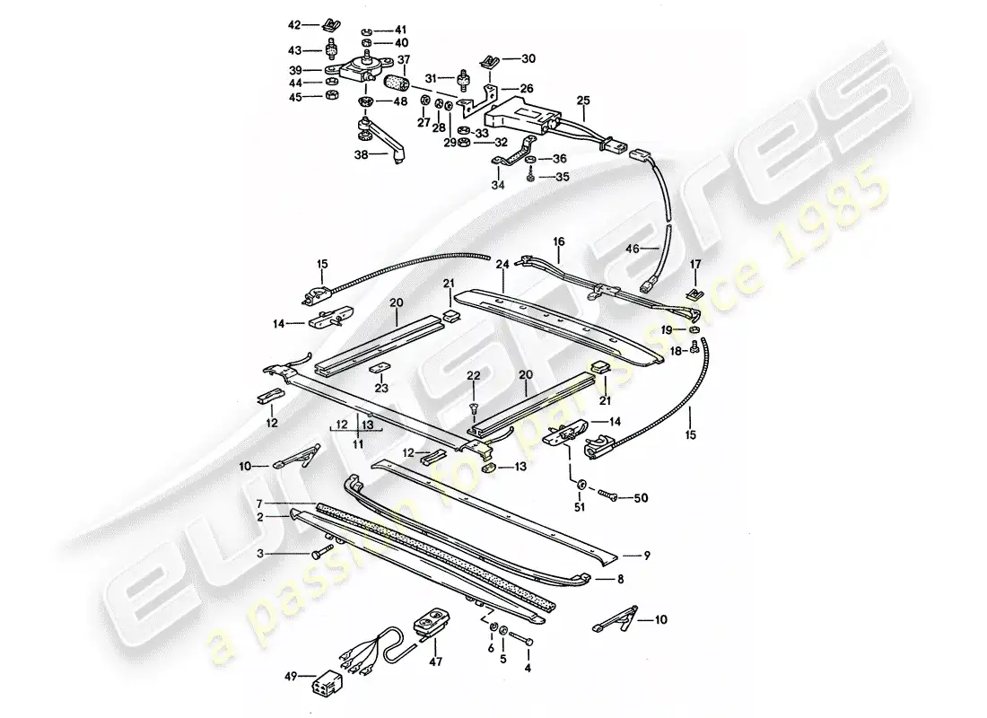 porsche 1992 (928) sunroof - installation parts - and - electric drive parts diagram