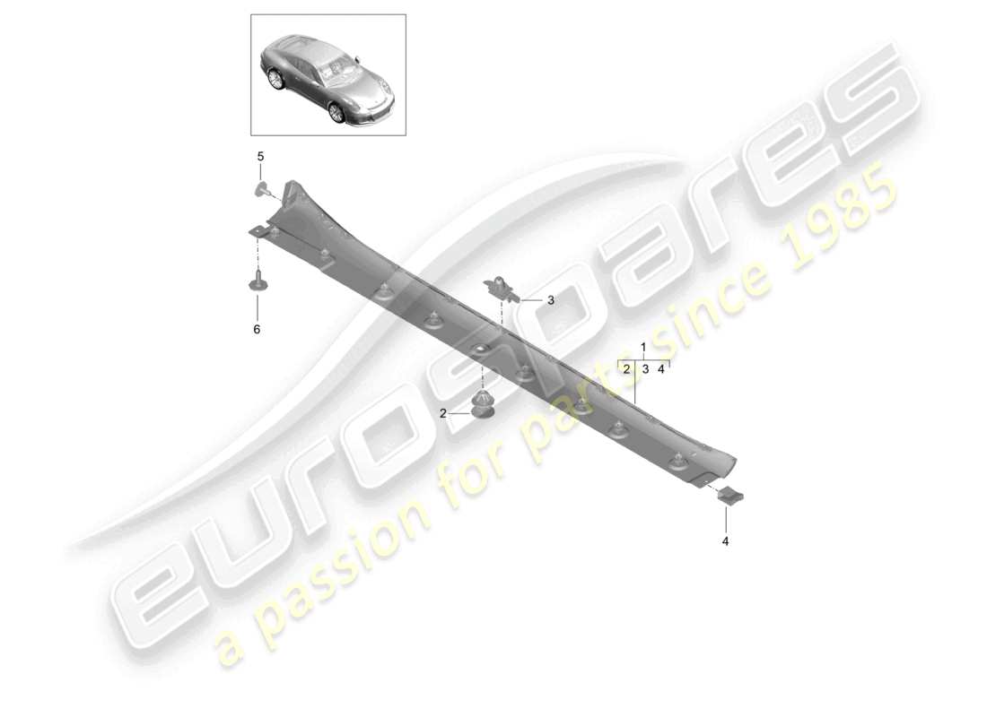 porsche 2021 (991-2 r/gt3/rs) side member trim part diagram