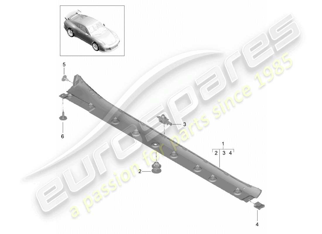 porsche 2021 (991-2 r/gt3/rs) side member trim part diagram