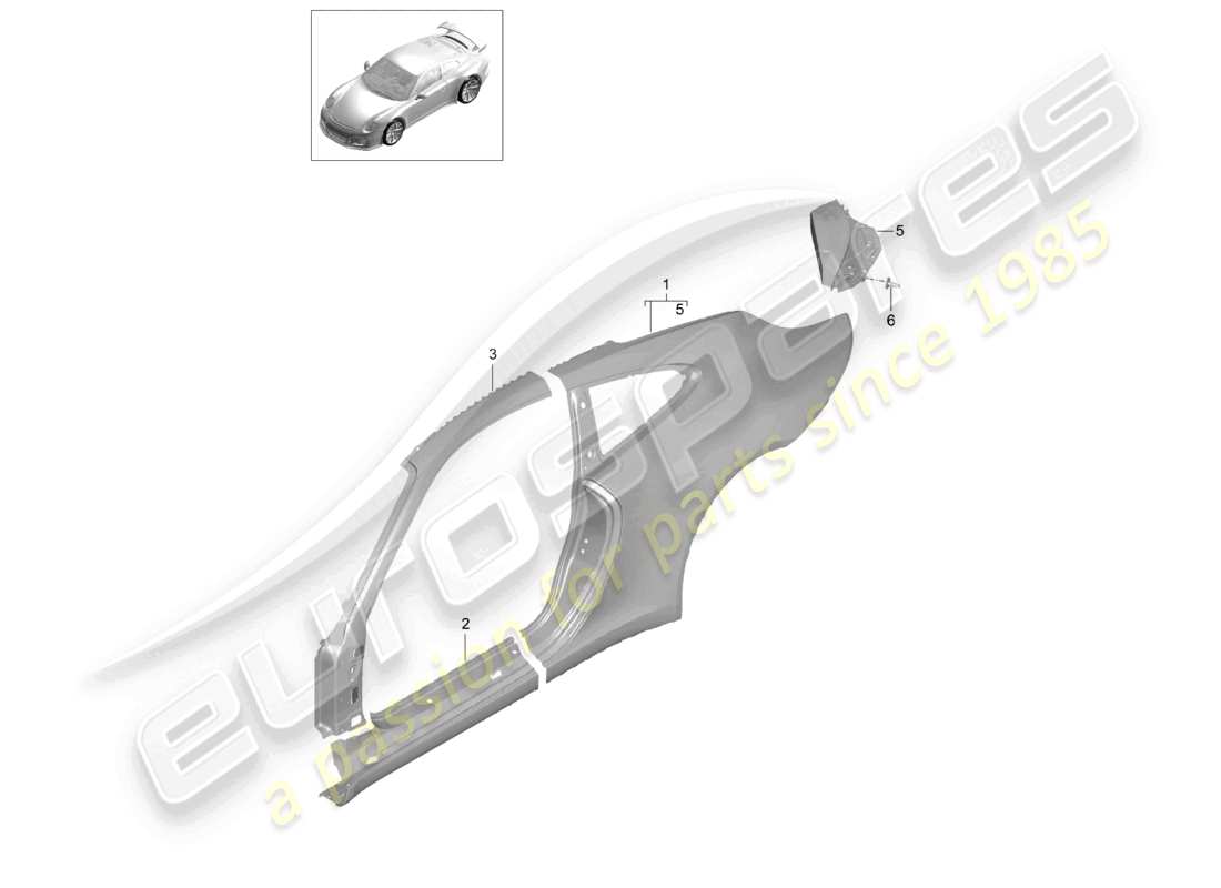 porsche 2021 (991-2 r/gt3/rs) side part outer part diagram