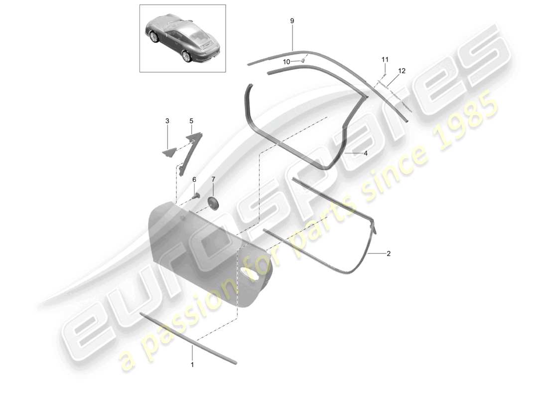 porsche 2021 (991-2 r/gt3/rs) door seal and trim part diagram