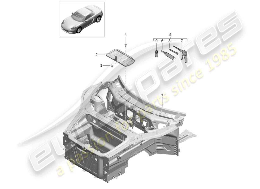 porsche 2023 (718 boxster) front end (complete) part diagram