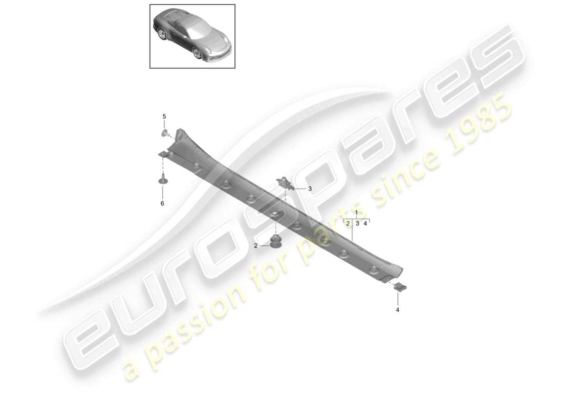 porsche 2021 (991-2 r/gt3/rs) side member trim part diagram
