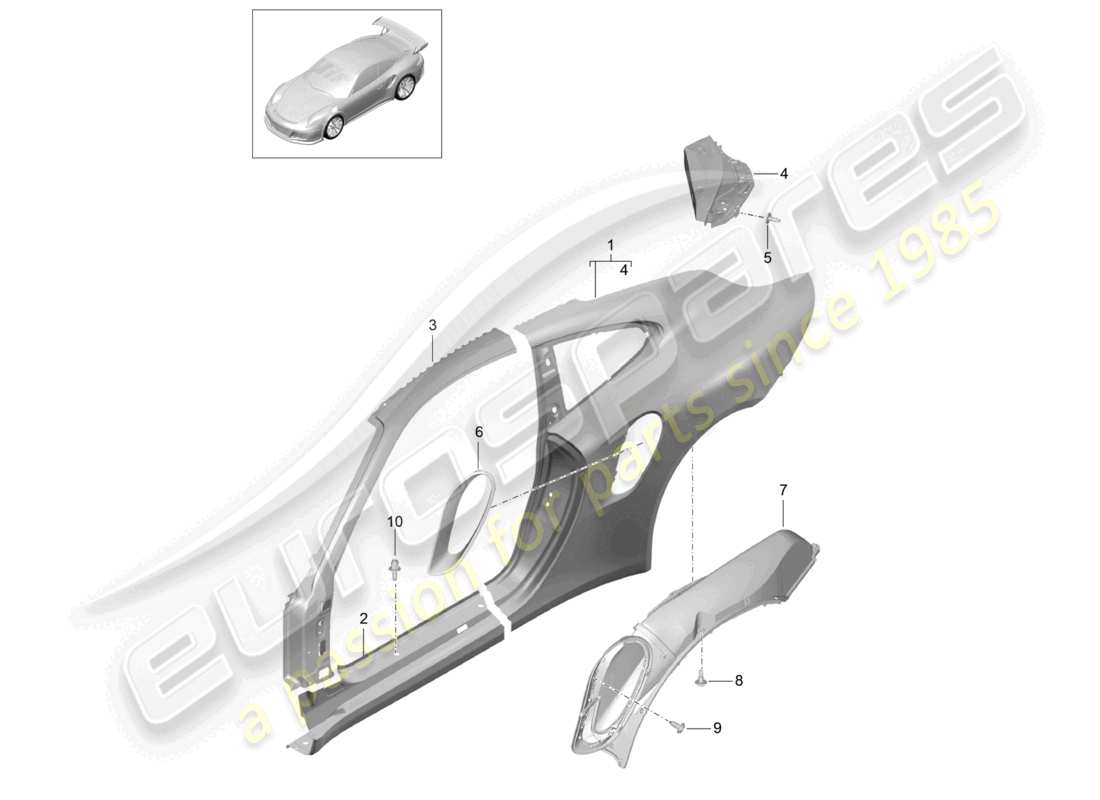 porsche 2021 (991-2 r/gt3/rs) side part outer part diagram