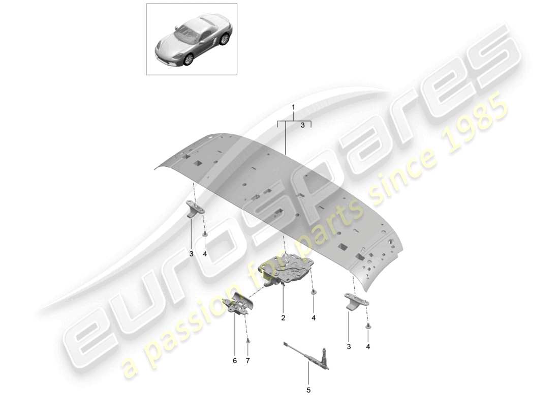 porsche 2024 (718 boxster) top frame front roof frame catch part diagram
