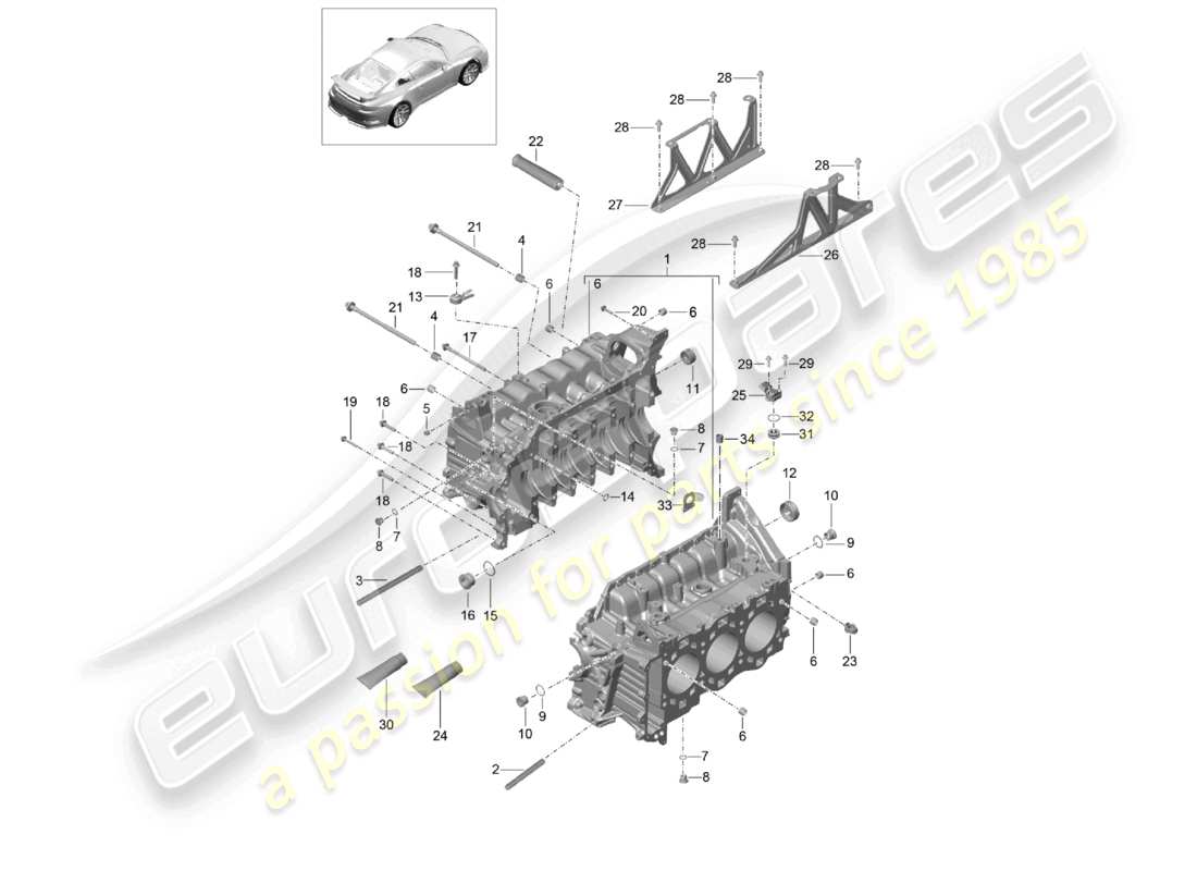 porsche 2021 (991-2 r/gt3/rs) crankcase housing part diagram
