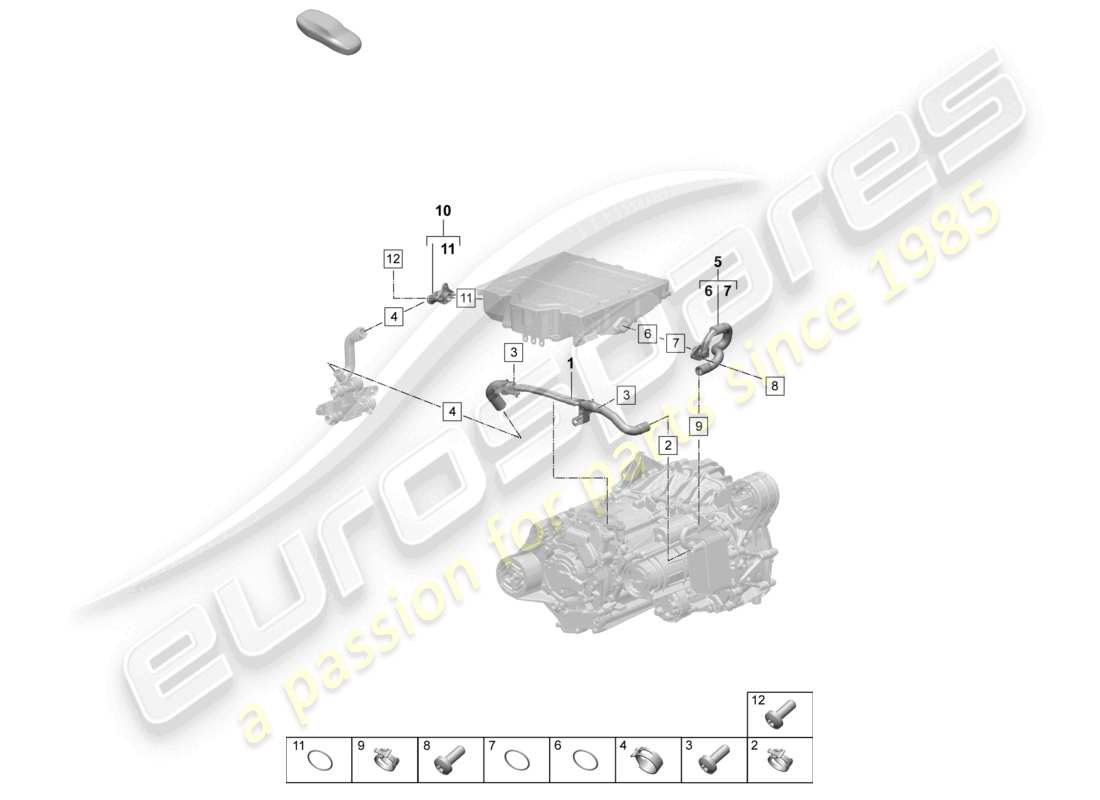 porsche 2025 (macan-e) traction motor for elec. drive coolant cooling system front axle part diagram