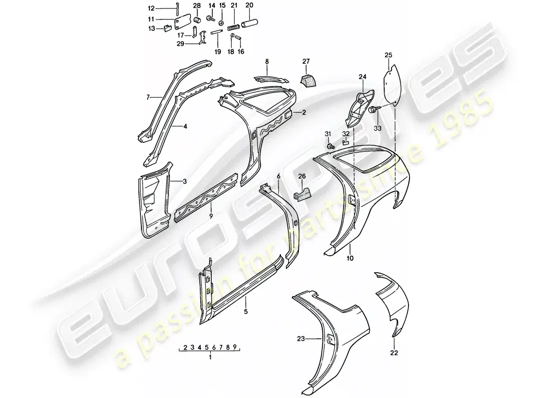 porsche 1985 (928) frame - side panel parts diagram