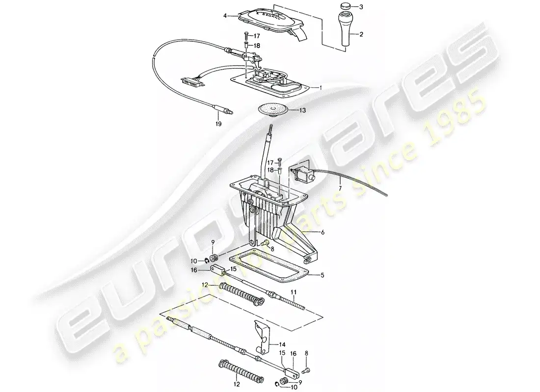 porsche 1998 (993) selector lever - tiptronic parts diagram