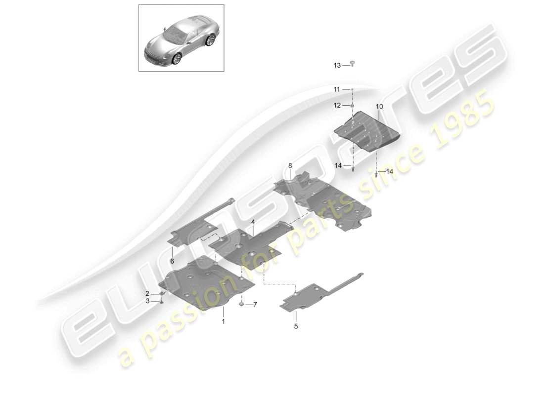 porsche 2021 (991-2 r/gt3/rs) underbody trim part diagram