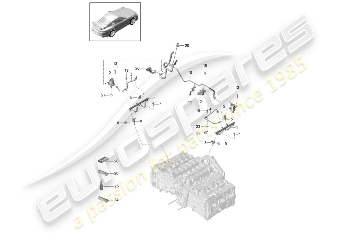 porsche 2021 (991-2 r/gt3/rs) fuel collection pipe part diagram