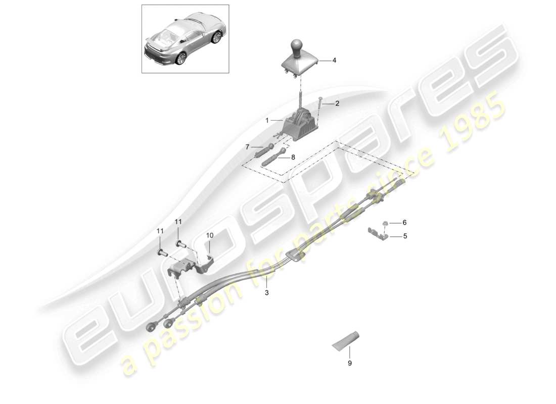 porsche 2021 (991-2 r/gt3/rs) gearshift lever manual gearbox part diagram