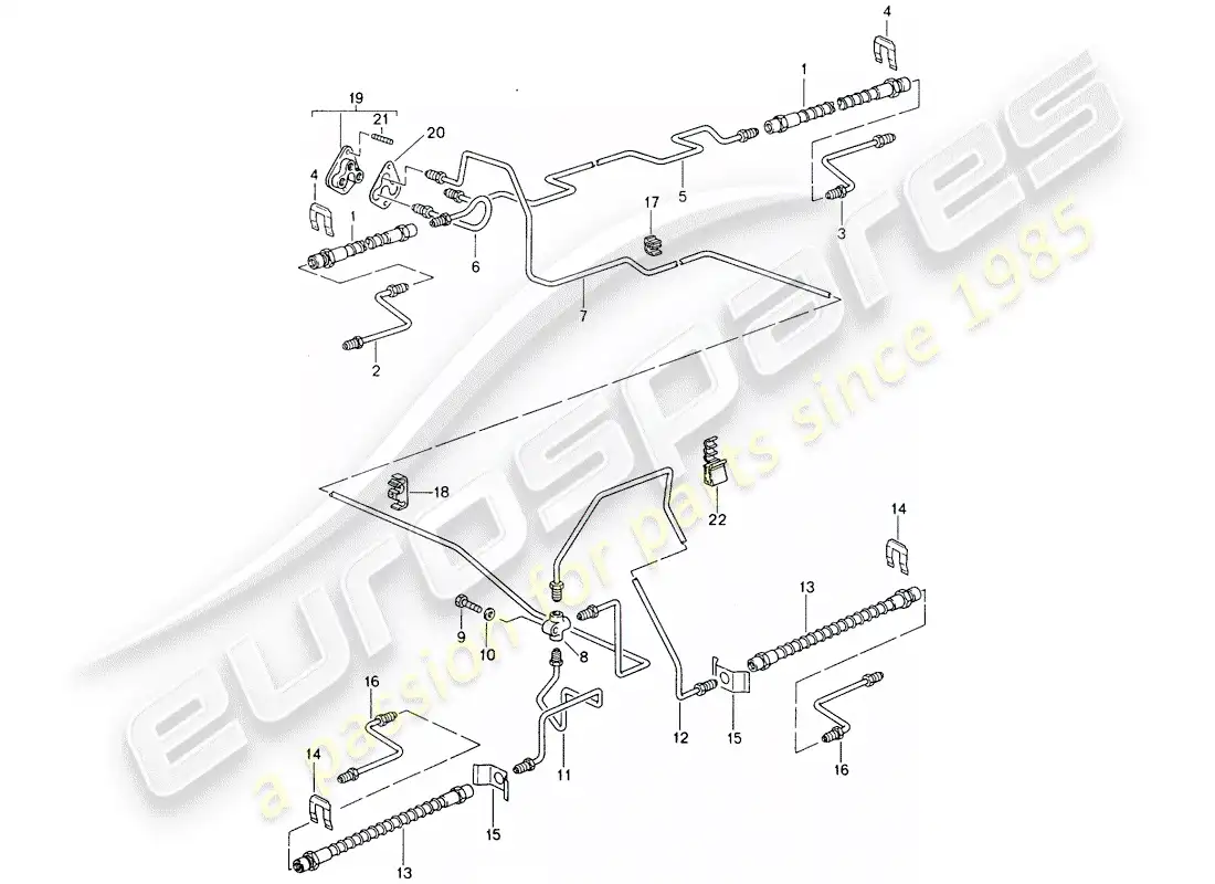 porsche 1990 (964) brake line - front axle - underbody - rear axle parts diagram