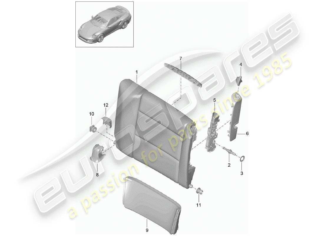 porsche 2018 (991-2 turbo) emergency seat backrest part diagram