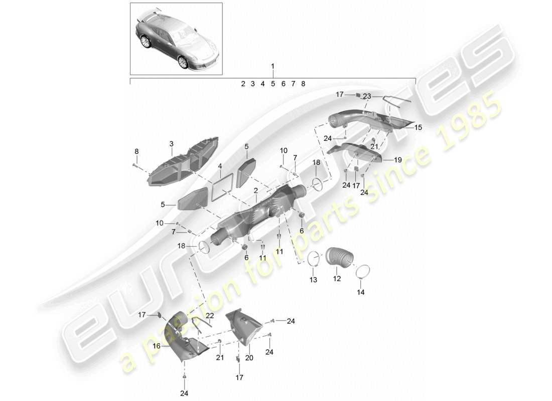 porsche 2021 (991-2 r/gt3/rs) air filter gt3 rs part diagram