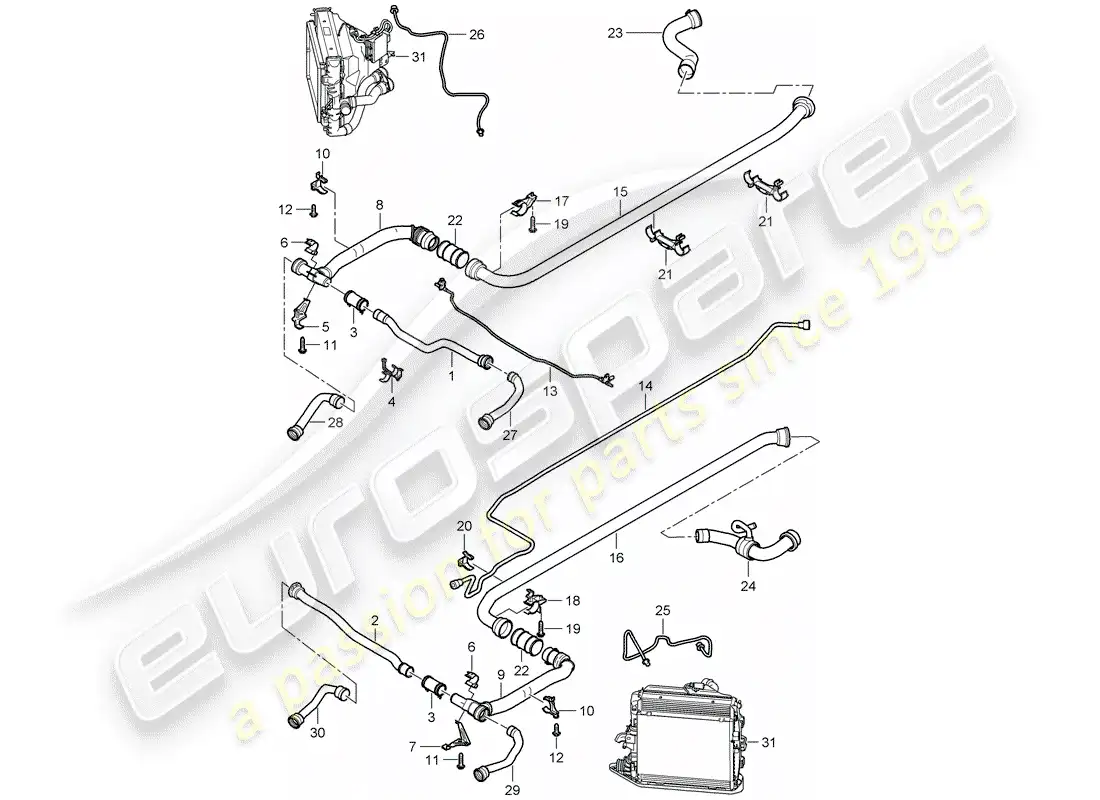 porsche 2008 (997-1 turbo / gt2) water cooling 2 parts diagram