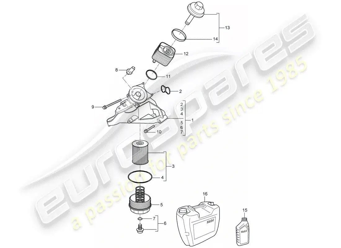 porsche 2005 (cayenne e1 9pa) oil filter part diagram