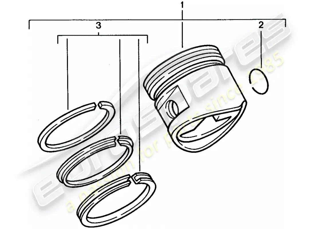 porsche 1992 (928) piston - piston rings parts diagram