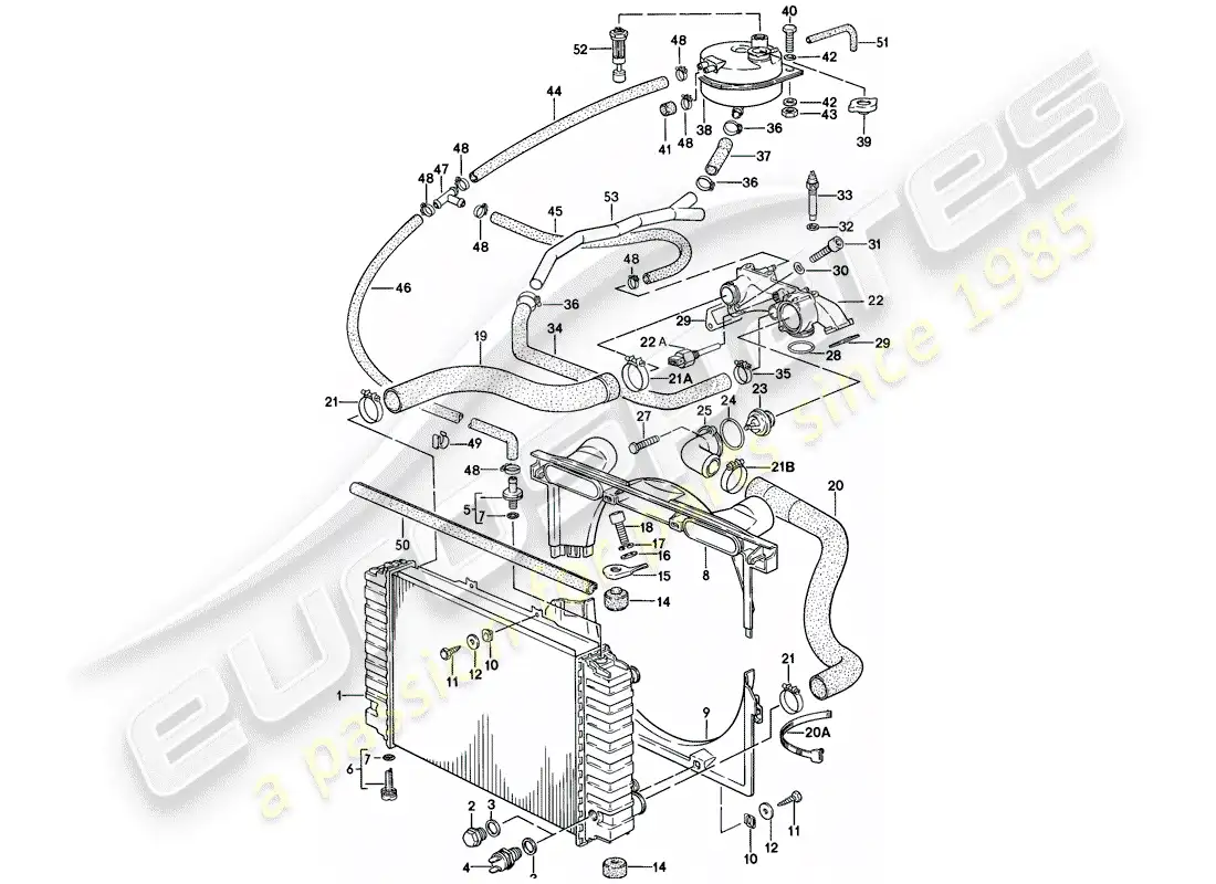 porsche 1980 (928) water cooling parts diagram