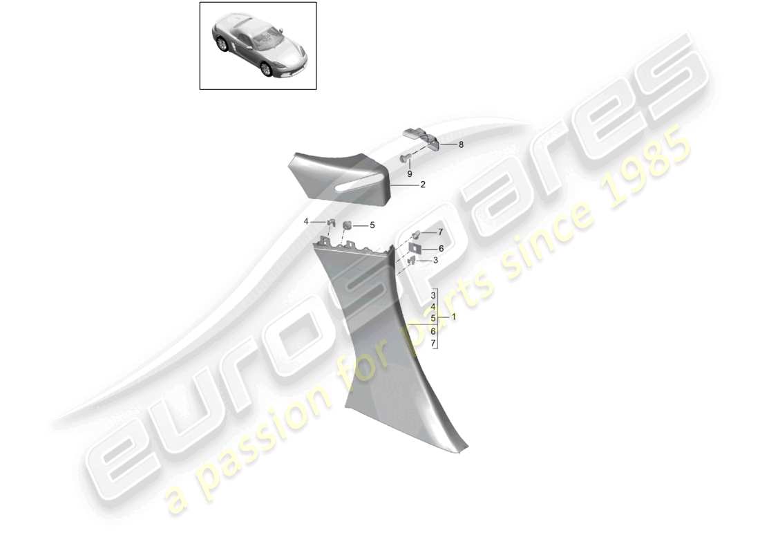 porsche 2025 (718 boxster) side panel trim b-pillar part diagram