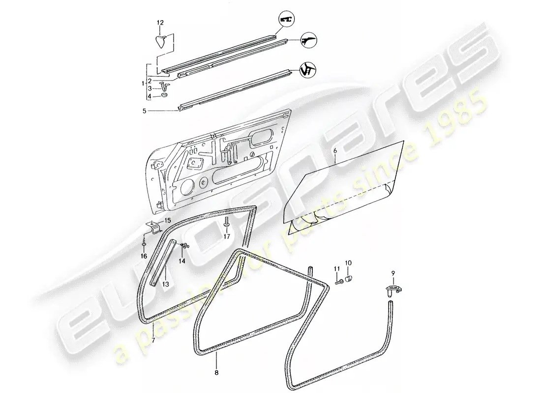 porsche 1996 (993) seal strip - doors parts diagram