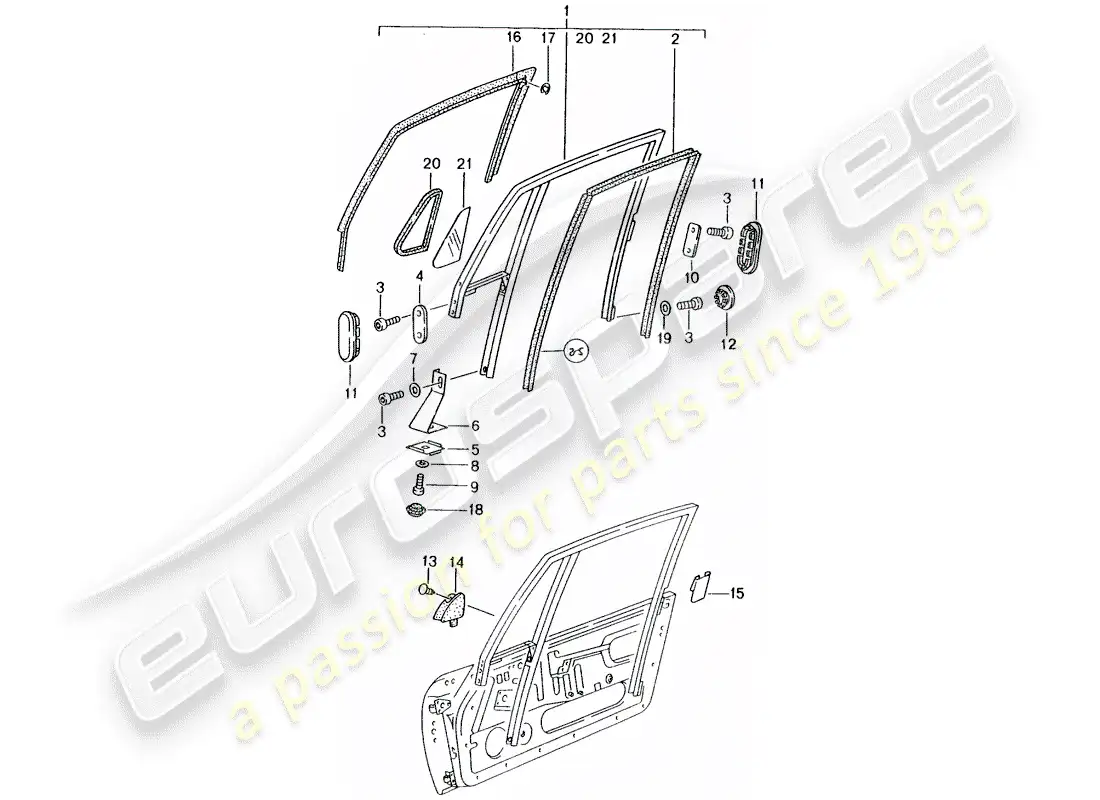 porsche 1998 (993) window frame parts diagram