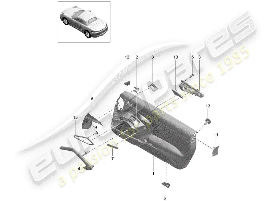porsche 2017 (718 boxster) door panel parts diagram