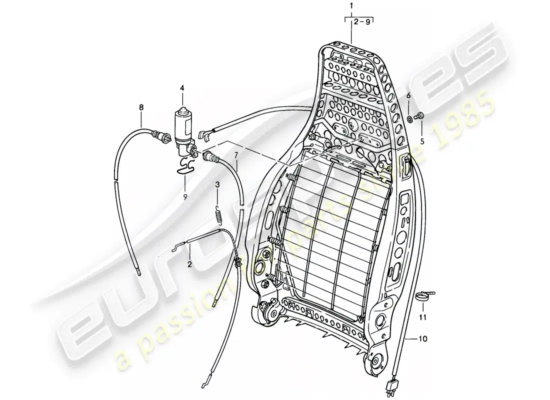 porsche 1984 (911) backrest frame parts diagram