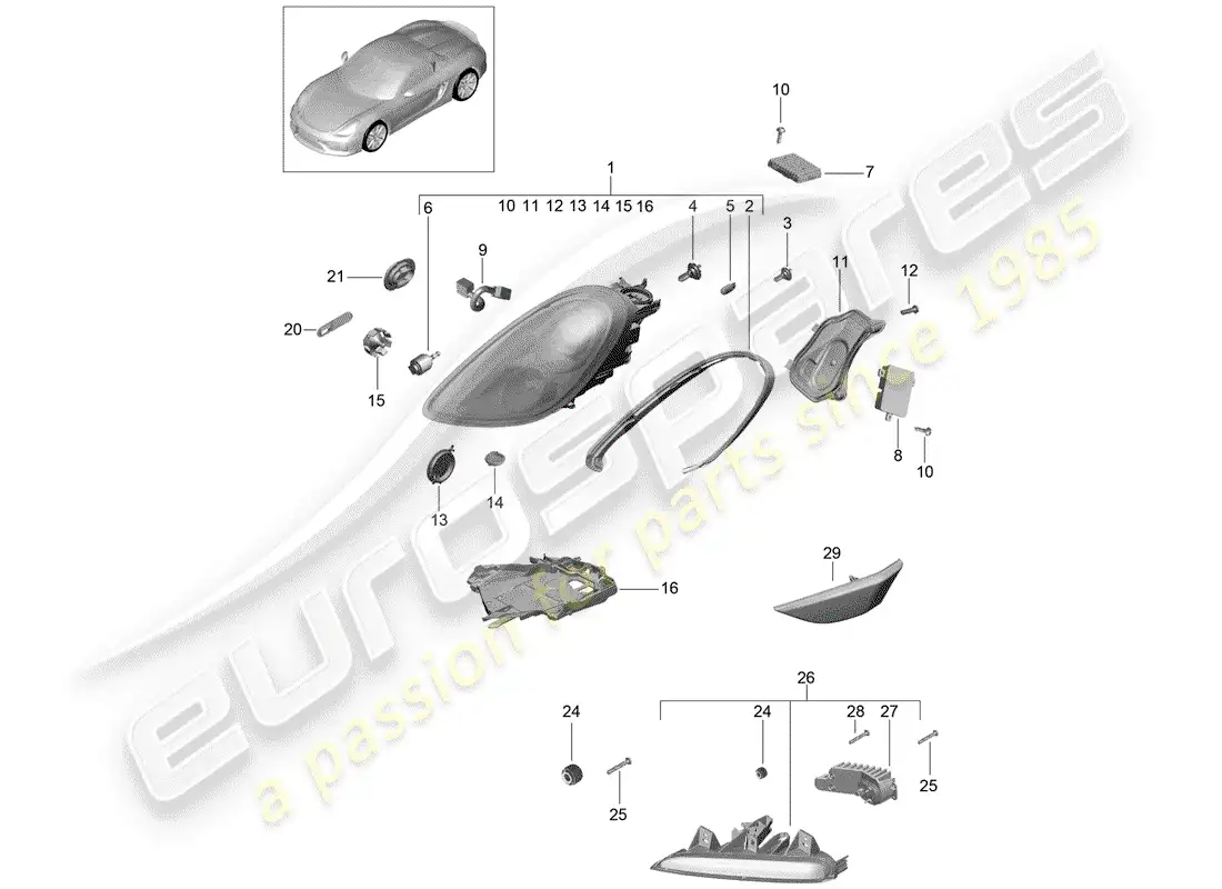 porsche 2016 (981 boxster spyder) headlamp parts diagram