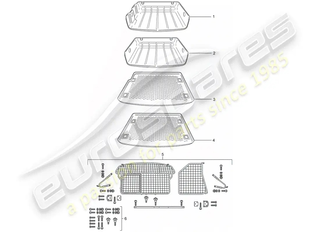 porsche 2010 (tequipment cayenne) luggage compartment liner parts diagram